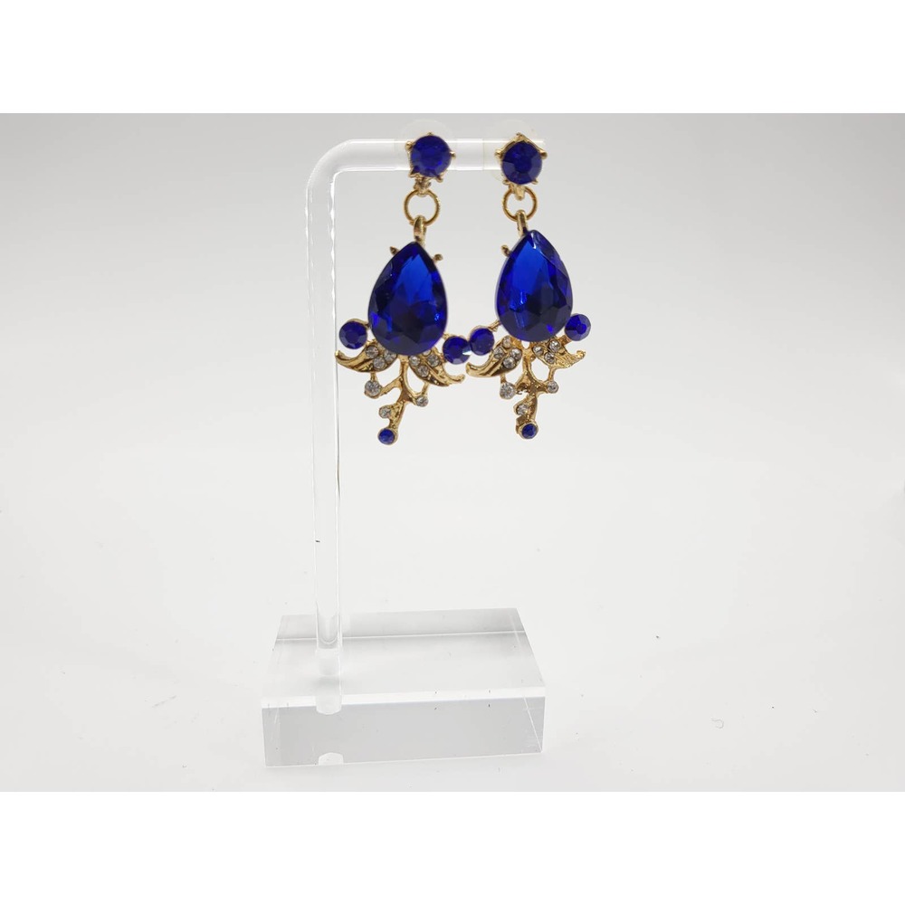 Women's Sapphire Blue Ornate Chrystal Rhinestone Dangle Drop Fashion Earrings
